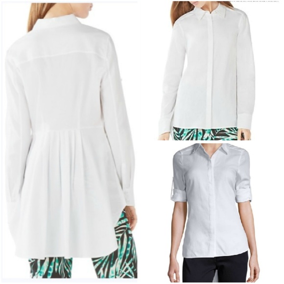 BCBG "Aylin" White High Low Button Down Shirt